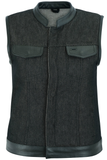 DM963 Women's Rough Rub-Off Raw Finish Denim Vest w/Leather Trim